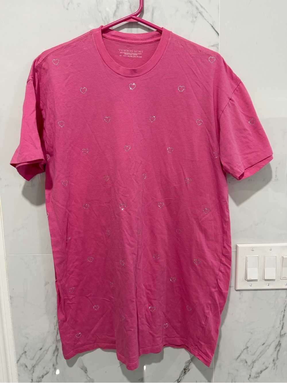 Victoria's Secret White/ pink Heart-Print Short Sleeve sleeping gown set of two